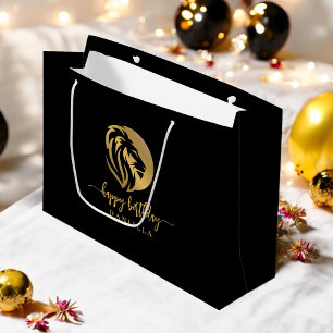 Gold Lion Leo Happy Birthday with Name Large Gift Bag