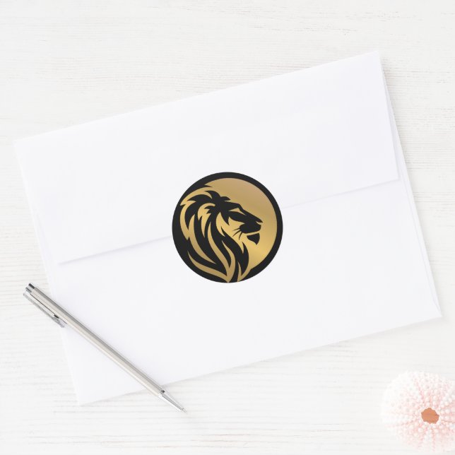 Gold Lion Logo Simple Classic Round Sticke Sticker (Envelope)