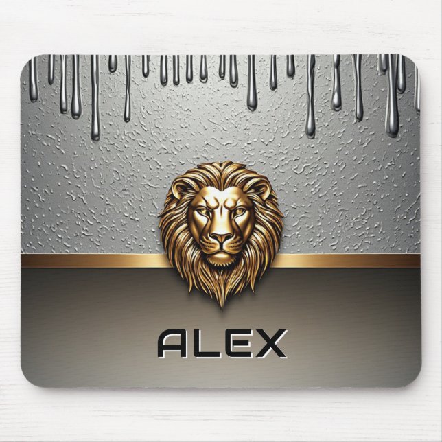 Gold Lion Relief With Metallic Texture 🦁 Mouse Mat (Front)