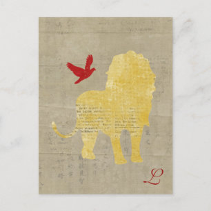 Gold Lion Silhouette Monogram Postcard