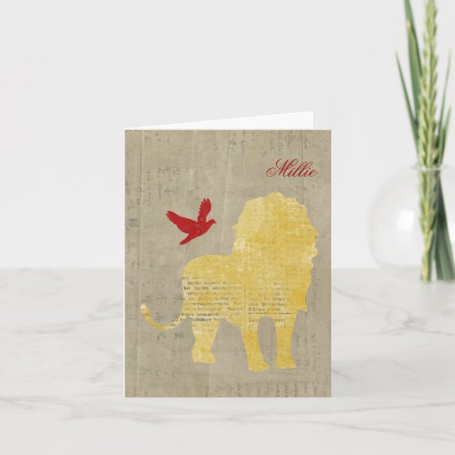 Gold Lion Silhouette Personalised Notecard (Front)