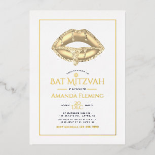 Gold Lips Bat Mitzvah Photo Foil Invitation