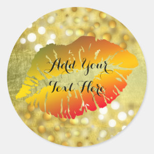 Gold Lips Confetti Glitter Classic Fashion Beauty Round Sticker