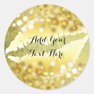 Gold Lips Confetti Glitter Classic Fashion Beauty Round Sticker
