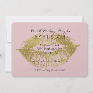 Gold Lips Kiss birthday Invitation