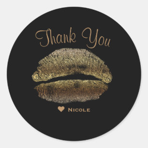 Gold Lips Kiss Makeup Beauty Glam Chic Custom Classic Round Sticker