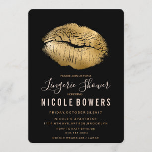 Gold Lips Lipstick Lingerie Shower Invitation