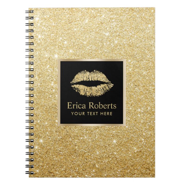 Gold Lips Modern Faux Gold Glitter Notebook (Front)