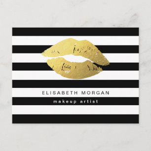 Gold Lips with Black White Stripes - Makeup Artist Postcard