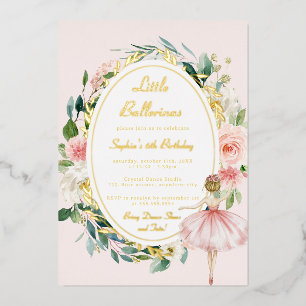 Gold Little Ballerina Floral Kids Birthday
