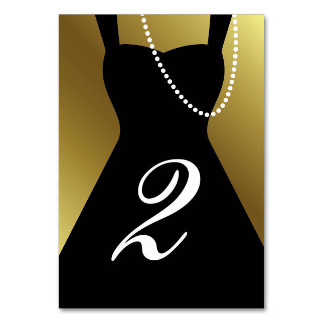 Gold & Little Black Dress Tuxedo Table Card Number (Front)