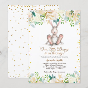 Gold Little Bunny is on the way Easter Baby Shower Invitation