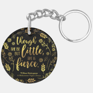 Gold Little But Fierce William Shakespeare Floral Key Ring