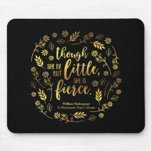 Gold Little But Fierce William Shakespeare Floral Mouse Mat