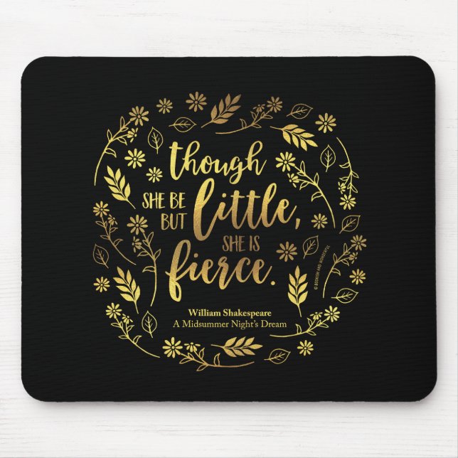 Gold Little But Fierce William Shakespeare Floral Mouse Mat (Front)