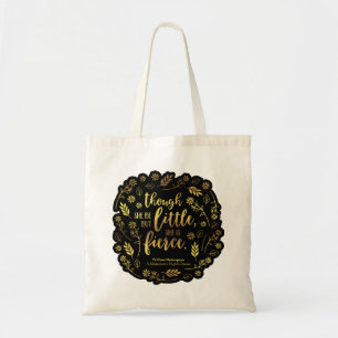 Gold Little But Fierce William Shakespeare Floral Tote Bag