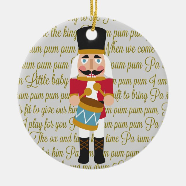 Gold Little Drummer Boy Nutcracker Christmas Ceramic Tree Decoration (Front)