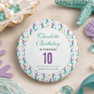 Gold Little Mermaid 10th Birthday Under the Sea 7.5 Cm Round Badge