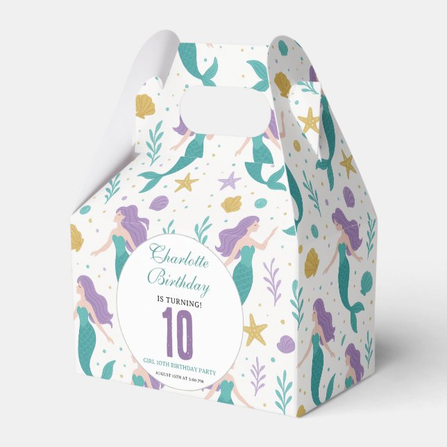 Gold Little Mermaid 10th Birthday | Under the Sea Favour Box (Front Side)