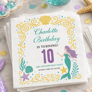 Gold Little Mermaid 10th Birthday Under the Sea Napkin