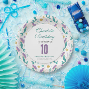 Gold Little Mermaid 10th Birthday Under the Sea Paper Plate