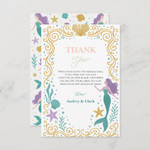 Gold Little Mermaid 10th Birthday Under the sea Thank You Card