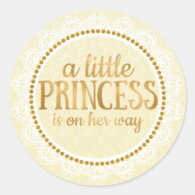 Gold Little Princess Baby Shower Sticker (Front)
