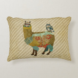 Gold Llama & Blue Owl Pillow