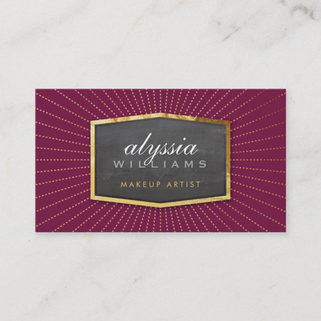 GOLD LOGO art deco elegant sunburst grey burgundy Business Card (Front)