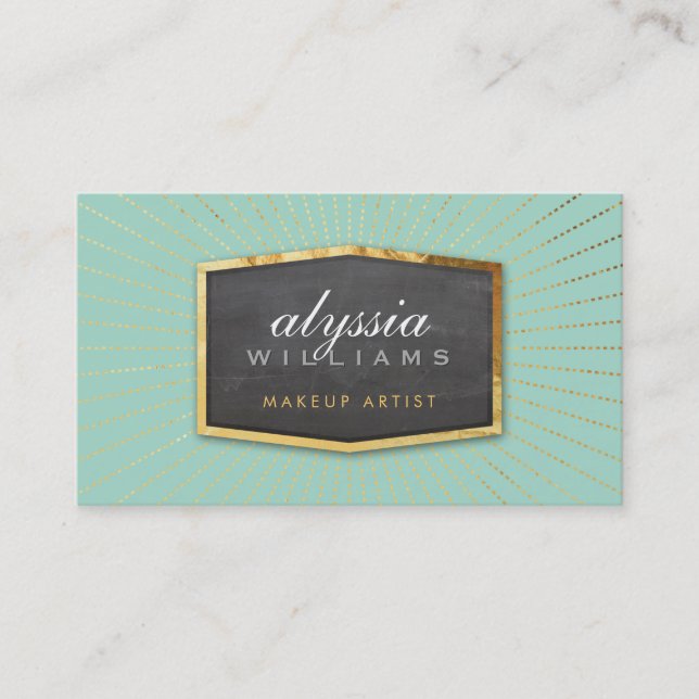 GOLD LOGO art deco elegant sunburst grey mint Business Card (Front)