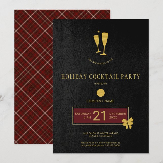 Gold Logo Barber Shop Christmas Open House Party Invitation (Front/Back)