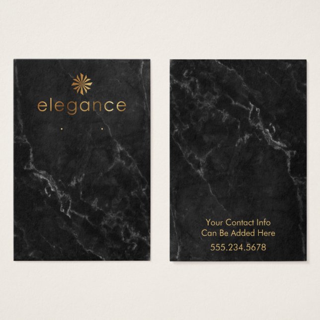 Gold Logo Black Marble Earring Holder Display Card (Front & Back)