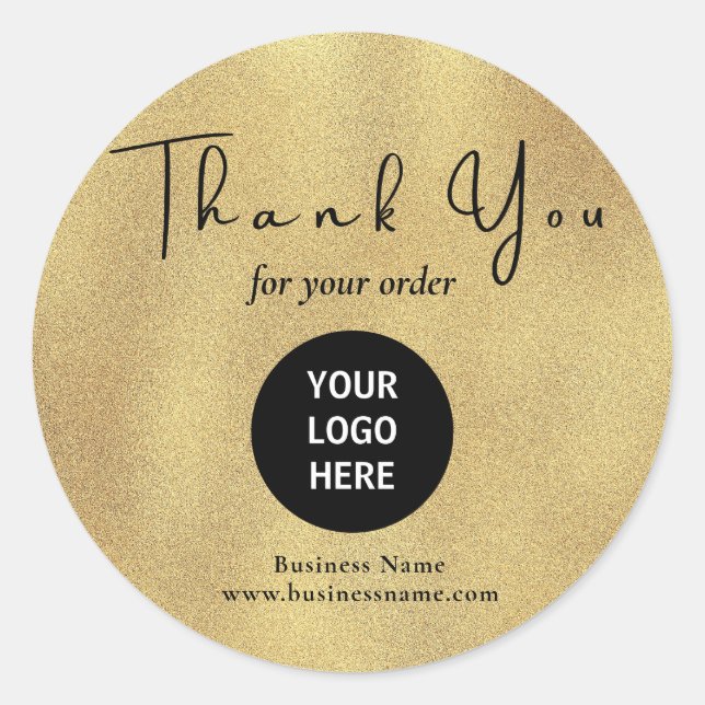 Gold Logo Business Thank You Classic Round Sticker (Front)