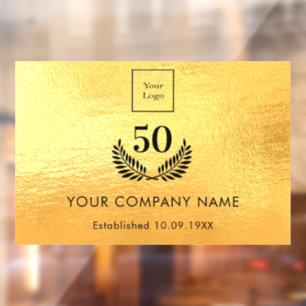 Gold logo business years of service  window cling