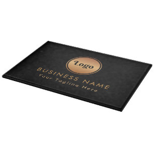 Gold Logo & Custom Text Business Company Branded   Cutting Board
