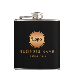 Gold Logo & Custom Text Business Company Branded Hip Flask