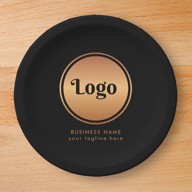 Gold Logo & Custom Text Business Company Branded  Paper Plate (Creator Uploaded)