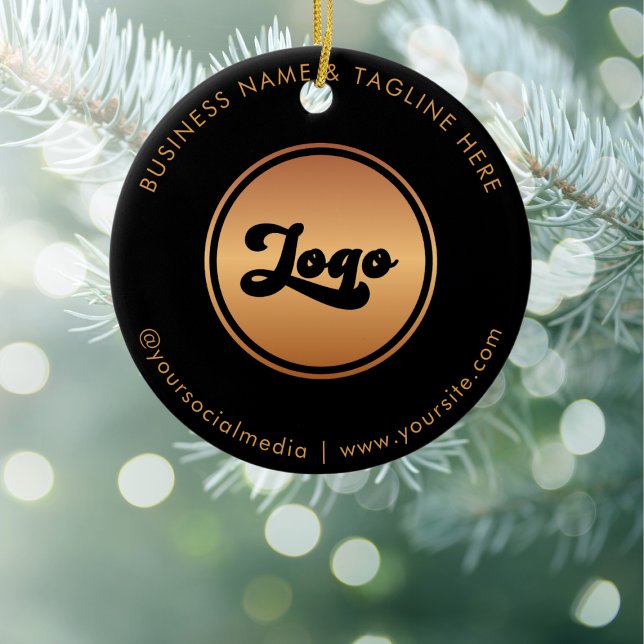 Gold Logo & Custom Text Business Ornament (Creator Uploaded)