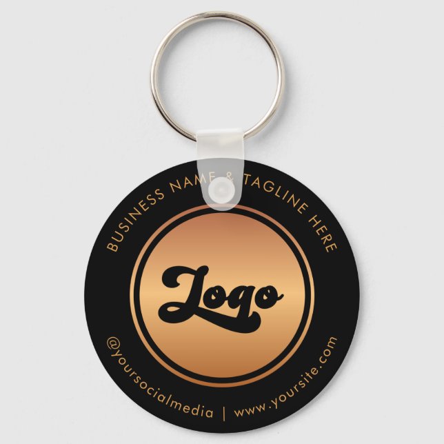 Gold Logo & Custom Text Website Business Company Key Ring (Front)