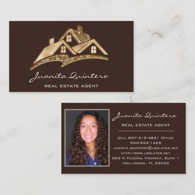 Gold Logo House Real Estate Agent Professionals Business Card (Front/Back)