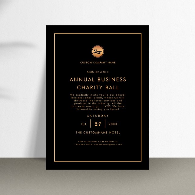 Gold Logo Minimalist Company Business Event Party Invitation (Creator Uploaded)