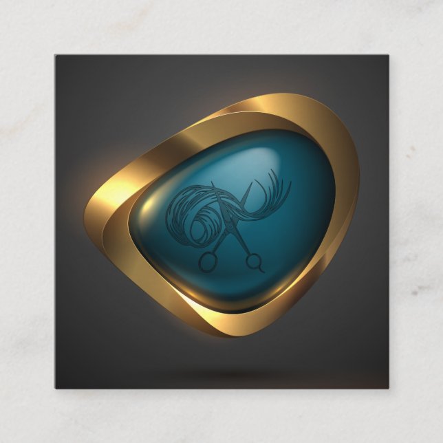  Gold  Logo Modern  Hairdresser Professional Square Business Card (Front)