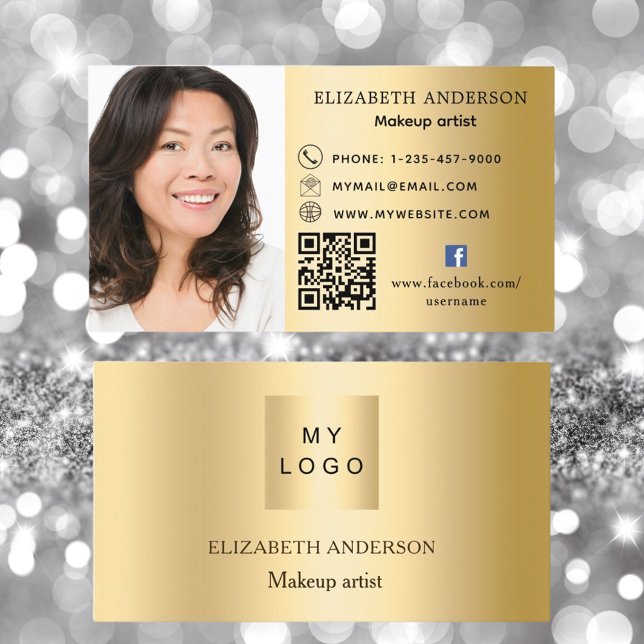 Gold logo photo Qr code social media premium Business Card (Creator Uploaded)