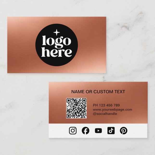 Gold Logo QR Code Social Media Business Card (Front/Back)