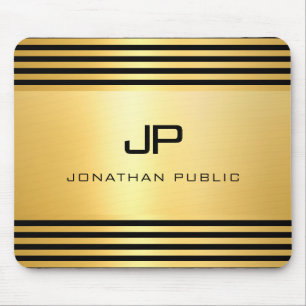 Gold Look Black Modern Elegant Monogrammed Mouse Mat