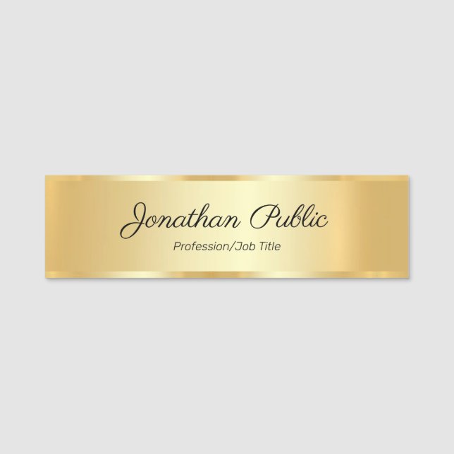 Gold Look Custom Calligraphy Script Template Name Tag (Front)