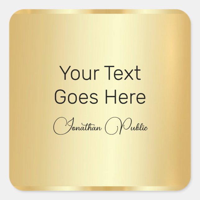 Gold Look Elegant Handwritten Script Template Square Sticker (Front)