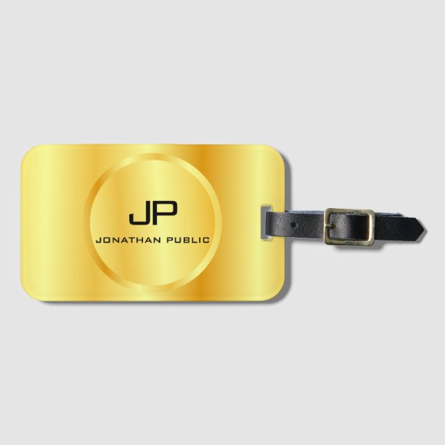 Gold Look Elegant Modern Monogram Template Luggage Tag (Front Horizontal)