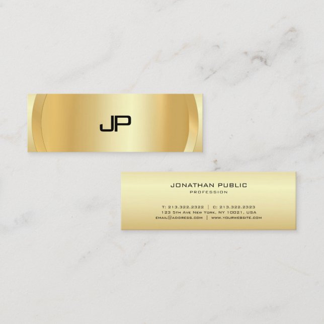 Gold Look Elegant Monogram Modern Professional Mini Business Card (Front/Back)