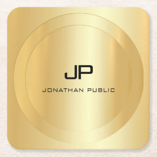 Gold Look Elegant Monogram Template Personalised Square Paper Coaster